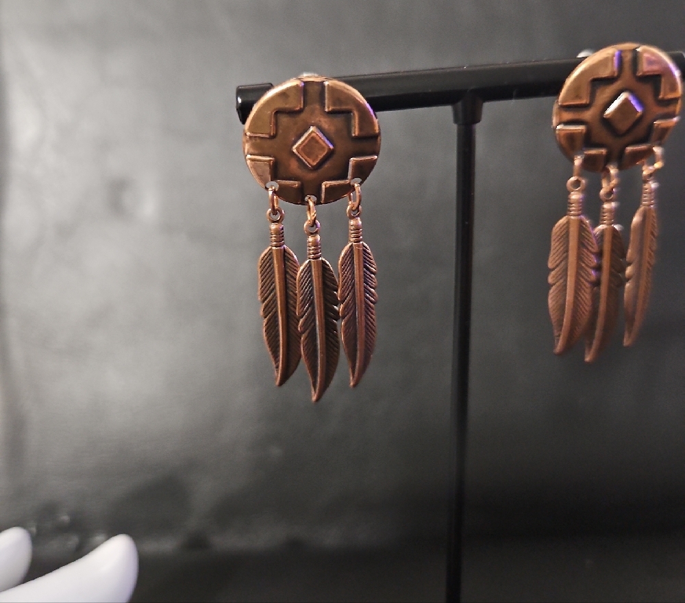 Bohemian Feather Drop Earrings - Picture 3 of 7